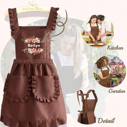 1 st. Aangepaste, bedrukte, stijlvolle Koreaanse schort, waterdicht en vlekbestendig, schort met schattige kanten rok, zwarte vlekbestendige schort, mouwloze schort, voor thuis, keuken, nagelstudio, koken, bakken, nagelsalon, dameswerkkleding, koffieschort, thuis koken, schone mouwloze slabbetje