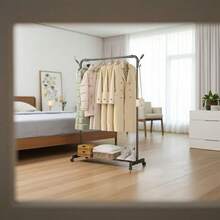 31.49 Inch Versatile Metal Garment Rack With Adjustable Shelves, Convenient Hooks, And Smooth-Gliding Wheels, Dual Bar Clothing Rack Perfect For Hanging Clothes, Bags, And Accessories, Ideal Multipurpose Wardrobe Storage Organizer For Home, Office, Or Retail Spaces, Enhance Your Organization And Style Effortlessly