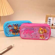 Estojo de lápis de capacidade dupla grande e fofo em rosa e azul, Estojo de lápis Patrulha Canina com desenho de cachorrinho, Caixa de armazenamento de papelaria de anime, Estojo de lápis de grande capacidade, Adequado para estudantes do ensino fundamental e médio, Adequado para meninos e meninas, Suprimentos escolares, Volta às aulas