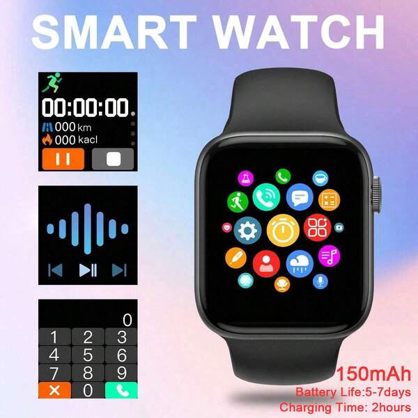 1 Peça Pulseira de Relógio Inteligente de Silicone Unissex com Tela HD de 1,44", Suporta Chamadas, Lembrete de Mensagens, Vários Modos Esportivos, Compatível com iOS e Android, Adequado para Uso Diário ou Presentes