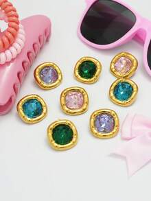 Frminee 1 对复古 18K 镀金不锈钢锆石耳钉，女士珠宝配饰宝石，西方珠宝，方晶锆石装饰耳钉，非常适合女性作为日常配饰或婚礼礼物佩戴 - 白色 - 查看 2