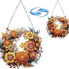 1pc 5D Diamond Painting Wreath Kit, Acrylic Floral DIY Hanging Decor For All Seasons, Thanksgiving, Mother's Day, Halloween, Christmas - Asymmetrical Shaped Diamonds, Home Tabletop Window