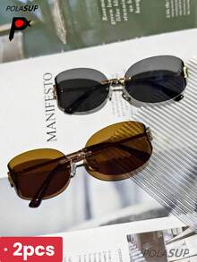 1pc "MMMM" Registered Brand Letter Designer Fashion Glasses, Rimless Edged Driving Fishing Vintage Fashionable Curved Metal Frame Oval Fashion Glasses For Women, Chic Casual High-End Personalized Oval Fashion Glasses Oval Shape Shades - 彩色 - 查看 15