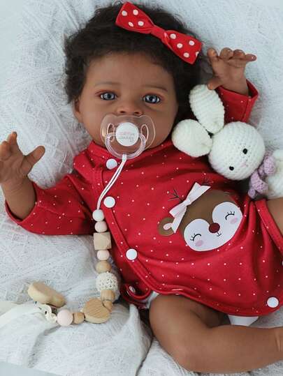 20 Inch Lifelike Reborn Doll With Black Skin, 50cm Soft Cloth African American Newborn Baby Doll, Realistic Cute Handmade Baby Doll Toy, Gift For Children 3+ Years Old (Clothes & Accessories Random)