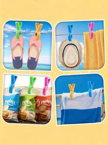 沙滩巾夹、塑料衣夹、防风沙滩巾夹、衣架夹、衣钉、强力弹簧夹、沙滩椅毛巾夹、袜子衣夹、大号塑料衣夹、塑料衣夹，用于固定毛巾、毯子、被子、晾衣绳上的衣服、日光浴床椅、泳池椅、巡航用重型衣服夹，多种颜色，颜色随机，适合家庭和旅行使用 - 彩色 - 查看 9