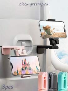 3/2/1 pieza Soporte de teléfono para vuelo, soporte de viaje portátil plegable y ajustable con rotación de 360° para escritorio, asiento de tren, maletero, gabinete de cocina compatible - Construcción de plástico duradero, gancho de teléfono portátil plegable, soporte universal de teléfono para celulares, viaje, hogar, oficina.