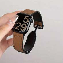 硅胶皮革表带，适用于 1/2/3/4/5/6/7/8/9/10/SE/Ultra 系列，磁性快速释放，防汗透气，商务休闲，男女通用 - 鏽棕色 - 查看 6