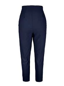 Pantalones casuales de unicolor con ajuste ceñido para mujer de talla grande, adecuados para ir al trabajo y uso diario en primavera - Azul Marino - Ver 4