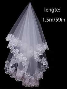 1pc White Single Layer Lace Bridal Veil, Romantic Wedding Lace Headpiece Veil, Suitable For Wedding Photography