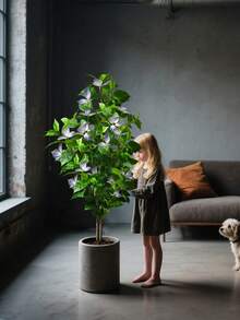 82-144cm Tall Fake Palm Tree Artificial Banyan Plants Branch Real Touch Ficus Leaves For Home Garden Office Decor Without 1pc - 紫色 - 查看 5