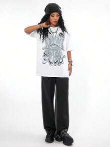 2026 Summer ShirtCoolane Women's Summer Concert Streetwear Vintage Casual Y2K Hippie Old Money Comfortable Lips Graphics Oversized White TeesLoose An - 白色 - 查看 4
