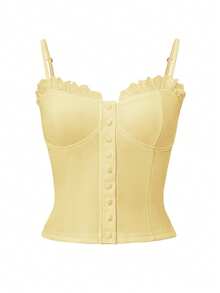 Sunny Girly Fall Women Clothes Y2k Back To School A Sexy And Pure Style Button-Down Front Button-Fitted Halter Top Romantictops Going Out Tops Women - Yellow - View 3