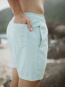 Men's Linen Shorts With Drawstring, Comfortable For Everyday And Leisure - verde menta - Ver 5
