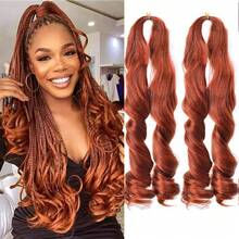 High Temperature French Curly Braiding Hair 16/20/24Inch Loose Wavy Crochet Braids Hair Extensions 1/4/6PCS Pre-Stretched Bouncy Braiding Hair 75g/Pack Synthetic Crochet Braiding Hair For Women Box Braids Ombre Blonde Green Blue - Rust Brown - View 3