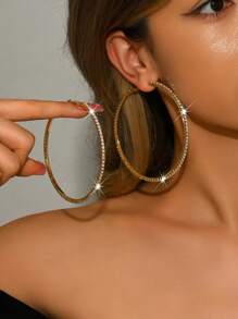 时尚女士全水钻金色 10 厘米/9 厘米/8 厘米环形耳环 - 885金色大號耳圈 - 查看 4