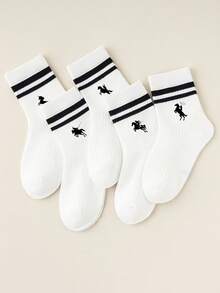 5双,1双,男女通用,小马,绅士骑马,马球元素,马球步行印花中筒袜,泡泡袜,蕾丝袜,泡泡蕾丝袜,流苏袜,婴儿必需品 - 彩色 - 查看 4