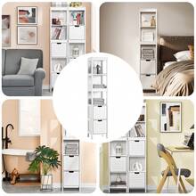 SoBuy FRG126-W，高浴室储物柜，带 3 个搁板和 2 个抽屉，白色家居浴室装饰浴室收纳夏季浴室配件 - 白色 - 查看 11