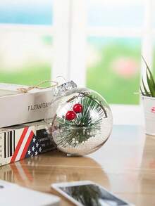 Transparente Cut Out Kugel, Weihnachts- und Neujahrsdekoration, Kunststoffmaterial, Christbaumschmuck, kugelförmige Dekoration, gefüllt mit künstlichem Schnee, roten Beeren und Tannenzweigen, geeignet für Weihnachtsbaum und Partydekoration. Weihnachtsdekoration für Zuhause, Raumdekoration Winter