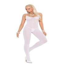 Elegant Moments Bodystocking opaco con tirantes de espagueti y entrepierna abierta - Blanco - Ver 1