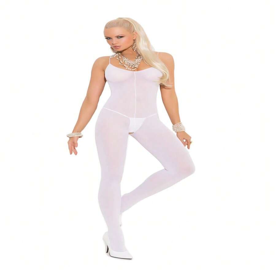Elegant Moments Bodystocking opaco con tirantes de espagueti y entrepierna abierta - Blanco - Ver 1