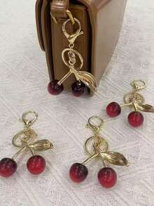 1pc Large Cherry Crystal Pendant, Keychain Pendant, Sparkling Cherry Pendant Keychain With Clip, Shiny Resin And Metal Accessories, Unisex Keychain, Wallet And Bag Charm - Đỏ - Xem 6