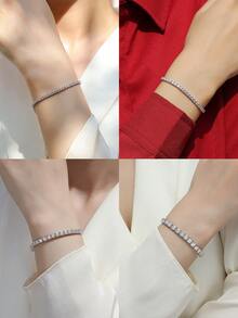 1 件莫桑石网球手链 925 银女士网球手链嘻哈个性化网球手链奢华时尚情人节母亲节结婚周年生日礼物，日常佩戴