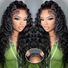 NARNI Wear And Go Glueless Wigs Human Hair Pre Cut 200% Density Water Wave 5x5 HD Lace Closure Wigs Human Hair With Baby Hair Pre Plucked Natural Hairline Deep Wave Lace Front Wigs Human Hair Wet And Wavy Deep Curly Closure Wig For Women 8-40 Inch - Natural Black - 查看 5