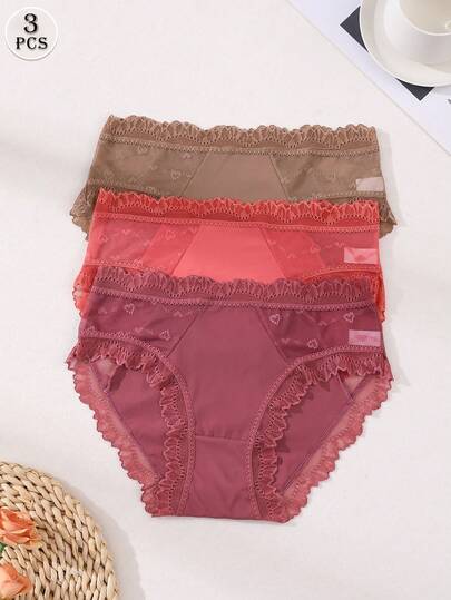 3 Stücke Damen Spitze Einsatz Eisseide Unterhosen mit niedriger Taille, nahtlos, sexy, weich & atmungsaktiv, Alltagsunterwäsche, Sport & Yoga Unterwäsche