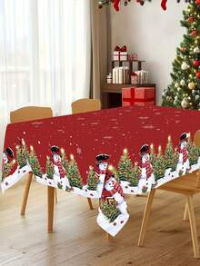 Toalha de mesa de Natal com estampa de boneco de neve e árvore de Natal, 1 peça, 2 tamanhos disponíveis, capa de mesa redonda e retangular de poliéster durável, decoração de mesa para festa de Natal, decoração de cozinha festiva, decoração para casa, presente de Natal, decorações de Natal, decoração de Ano Novo 2026 - Multicolorido - Ver 8