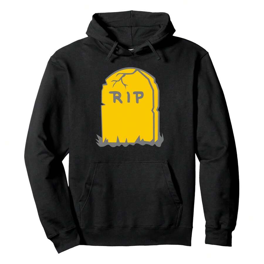 RIP Tombstone Halloween Scary Pullover Hoodie Men Fall And Winter Long Sleeve Hoodies - 黑色 - 查看 1