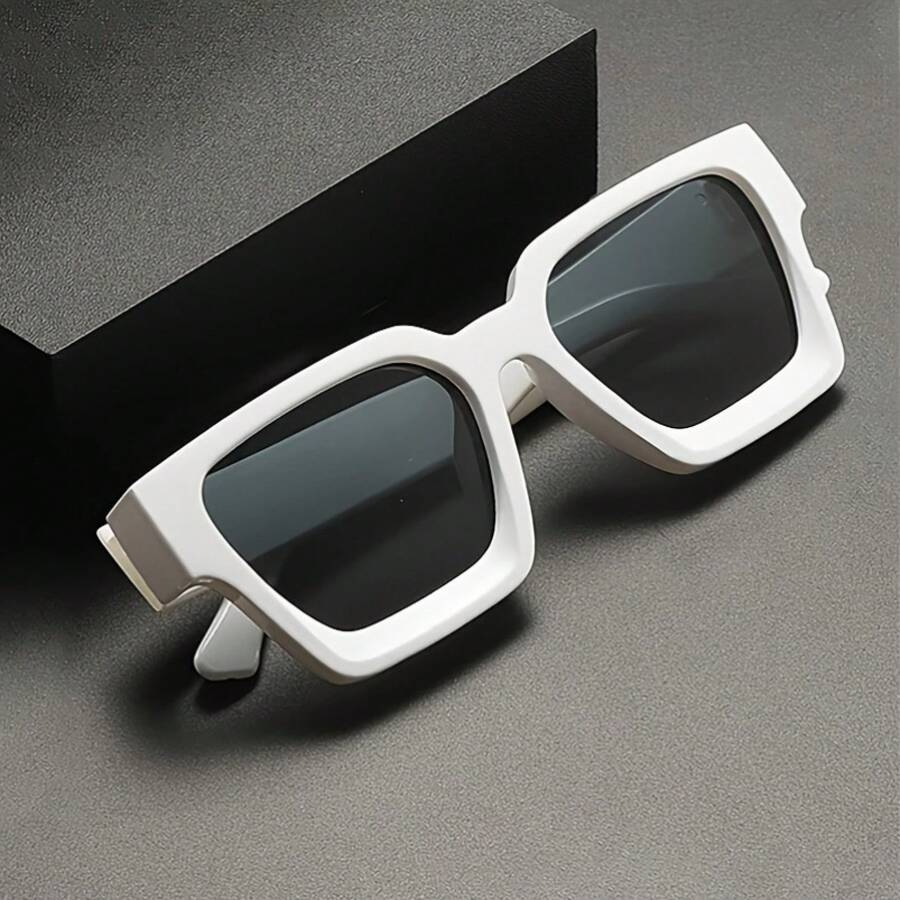 Unisex Y2K-Inspired Square  Fashion Glasses - Classic Plastic Frame Perfect For Events And Casual Wear - 白色 - 查看 1