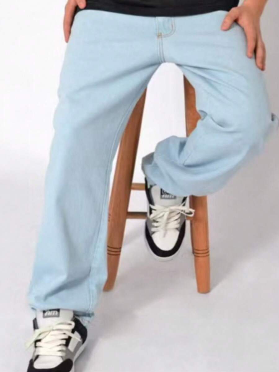 Balao Straight Baggy Jeans, Light And Dark, Skate Style - 淺色水洗藍 - 查看 1