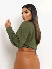 BELLA ELISA White Formal Shirt Great Quality / Factory Price New Release / Minimalist Style / Shirt With Front Button - Army Green - View 2