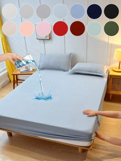 1pc Waterproof Bed Sheet, Bedding, Solid Color Fitted Sheet, Multiple Color Choices, Soft And Comfortable Mattress Cover, Skin-Friendly Mattress Protector, Made Of Modern And Minimalist Fabric, For Twin, Full, King, Queen Size, Machine Washable, Dust-Proof Protection, Only One Fitted Sheet ( Exclud Pillowcases And Pillows), Autumn Home Decor, Wedding, Fall Decor, Bedroom Decor, Room Decor, Back To School, School Supplies