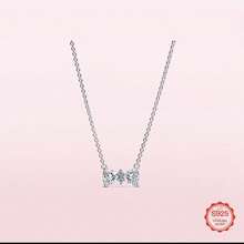 925 Sterling Silver Heart Bow Sparkling Star Pendant Necklace, Fashionable Luxury Design - White - View 3