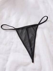 女士精致花卉刺绣荷叶边下摆性感吊带裙和透明 V 字形内裤套装 - 黑色 - 查看 6