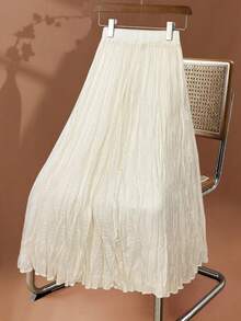 Saia midi plissada e franzida feminina, estilo boêmio, de linho, nova chegada - Damasco - Ver 3