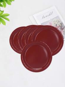 10pcs/20pcs/50pcs Burgundy Paper Plates Wine Red Paper Plates Round Dinner Plates Hot Cold Food Tableware Bulk7 Inch Cake Snack Plates For Daily Use Party Supplies Birthday Camping Picnic Festival Christmas Table Decorations - Brown-red - View 4