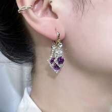 Fashionable And Elegant Red And Purple Rose Earrings, The Best Daily Gift For Ladies' Parties And Banquets, Two Styles Available - 紫色 - 查看 4