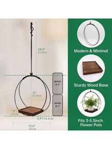 Indoor Plant Hanging Planter, Black Plant Hanger With Sturdy Wooden Base, Modern Boho Plant Holder For Wall, Ceiling, Window, Home Decor (Plants/Pots Not Included)