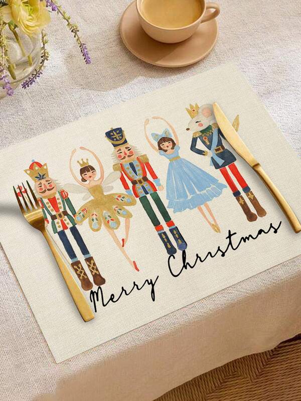 1/2/4 piezas Manteles individuales de poliéster con diseño de cascanueces, manteles individuales rectangulares tejidos para decoración navideña de restaurantes, decoración de festivales, decoración de habitaciones, decoración del hogar, decoración de oficinas, decoración de fiestas temáticas, manteles individuales navideños de poliéster, decoraciones navideñas de invierno