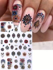 2/6 件 3D 波西米亚风格指甲贴纸，神秘哥特式曼陀罗花卉印花贴花雕刻美甲装饰贴片，美甲配件工具，美甲用品 - 彩色 - 查看 4