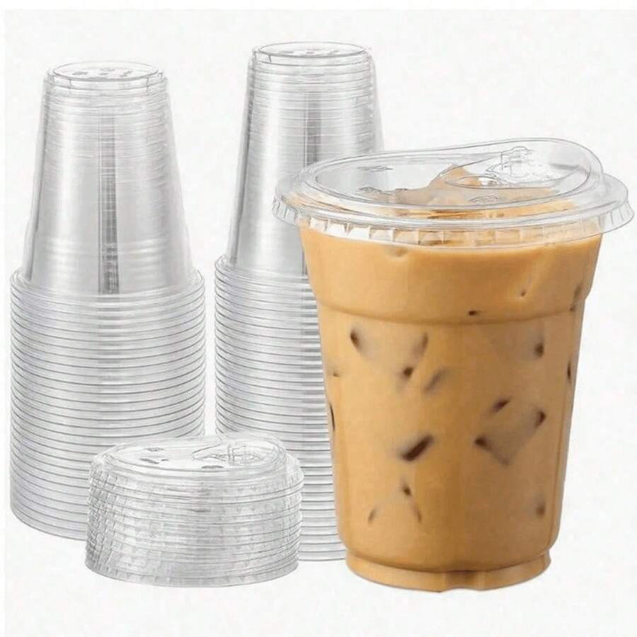 Large Transparent Crystal PET Plastic Cups, Disposable Cups With Straw Lids, Suitable For Ice Cream, Coffee, Smoothies, Milkshakes, Juices, And Beverages, Suitable For Coffee Shops, Milk Tea Shops, Large Dining Parties, And Households
