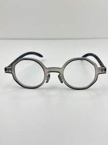 [Betsy]Oak Breeze–Retro Octagonal Eyeglasses, Engraved Wood Temple, Unisex, Lightweight - Misty Gray - Ver 4