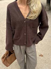 Women's Fall Winter Chunky Knit Cardigan Stylish Solid Ribbed Button Down V Neck Open Front Long Sleeve Sweater Jacket Oversized Loose Sweater Outerwear