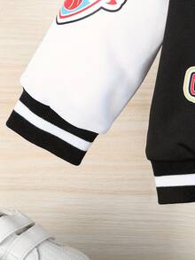 2 Pieces Of Baby Boy Hip-Hop Sports Style Basketball Digital Printed Baseball Suit Set, Jacket, Pants Set, Spring And Autumn Season - Black - View 5