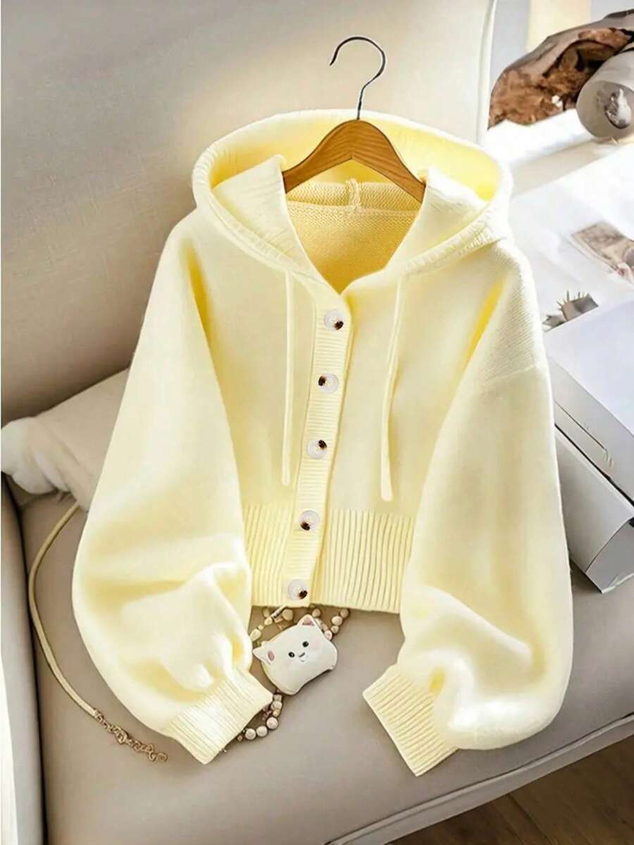 Cardigan con cappuccio casual e chic da donna, a maniche lunghe, con bottoni, a vestibilità ampia, di colore verde menta, morbido e comodo, adatto per l'autunno e l'inverno, con media elasticità, ideale per stratificare i look