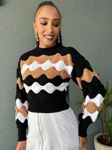 Striped Cropped Top Knitted Modal Office Daily Home Travel - Black With New Beige - View 4