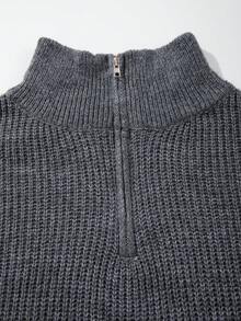 秋冬新款针织休闲宽松套头毛衣，简约风格，串珠纹理，通勤商务休闲领拉链长袖超大码男女通用针织衫