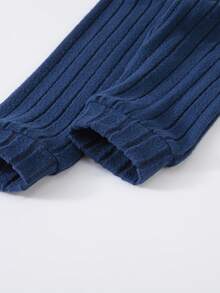 2 件套男童罗纹针织圆领长袖上衣和慢跑裤套装，秋冬休闲装 - 藏蓝色 - 查看 12